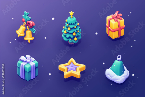 A collection of various icons with Christmas and New Year themes.