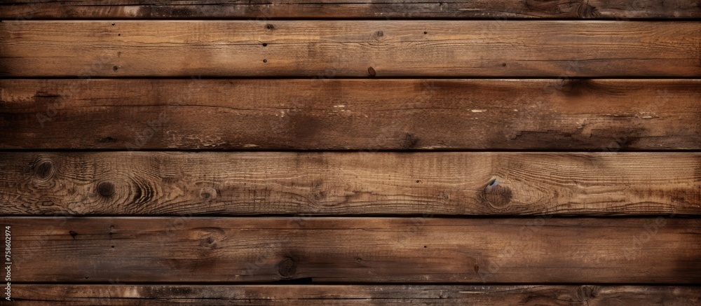 Naklejka premium An upclose view of a brown hardwood wooden wall made of rectangular planks with a wood stain finish, creating a beautiful pattern reminiscent of brick flooring
