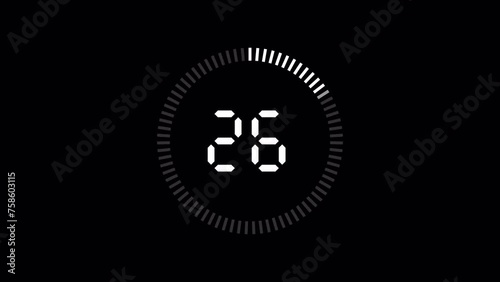 30 second timer countdown animation from 30 to 0 seconds on white color. Modern flat design. Transparent 4K Alpha Channel. Perfect for business, countdowns, event. photo