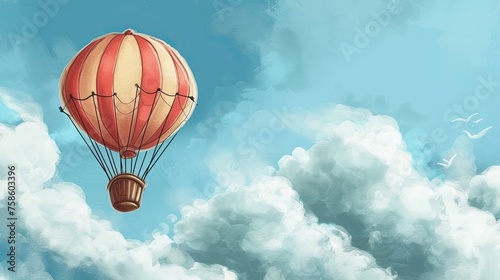 Balloon. Abstract, doodle, horizon, journey, balloon, flight, cloud, airship, around the world, travel, steampunk, flight, sky, air, holiday, height, gas, helium, children. Generated by AI