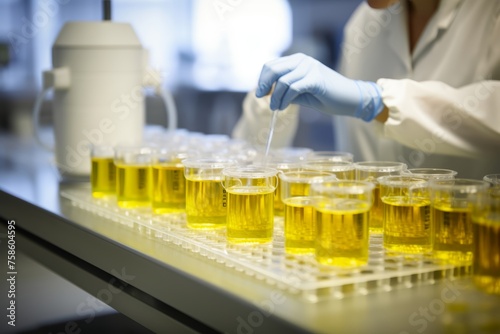 Close up photo of a urine analysis technology being used in a modern laboratory, demonstrating advancements in diagnostic capabilities and efficiency