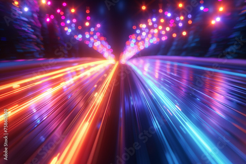 3d render, abstract multi-color spectrum background, bright orange blue neon rays and colorful glowing streaks upwards go to downwards