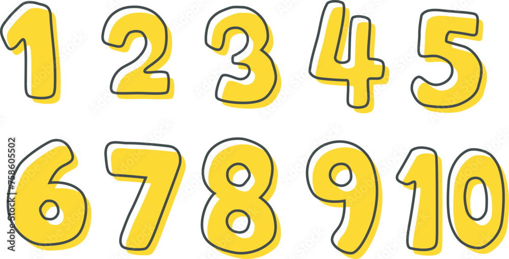Set of yellow numbers, hand drawn, Vector Illustration Set of yellow numbers, hand drawn, Vector Illustration