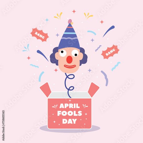 happy april fools day illustration clown concept surprise and comedy fun vector template poster background