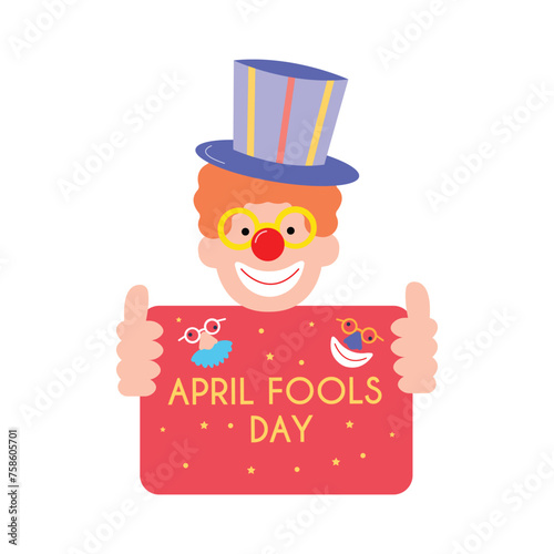 happy april fools day illustration clown concept surprise and comedy fun vector template poster background