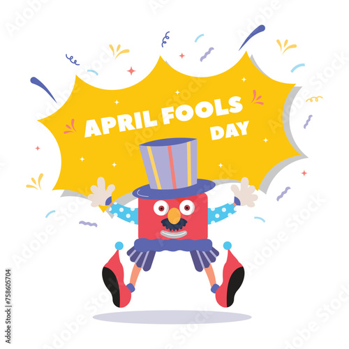 happy april fools day illustration clown concept surprise and comedy fun vector template poster background