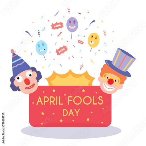 happy april fools day illustration clown concept surprise and comedy fun vector template poster background