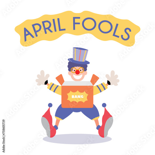 happy april fools day illustration clown concept surprise and comedy fun vector template poster background