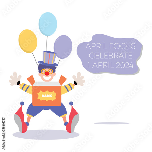 happy april fools day illustration clown concept surprise and comedy fun vector template poster background