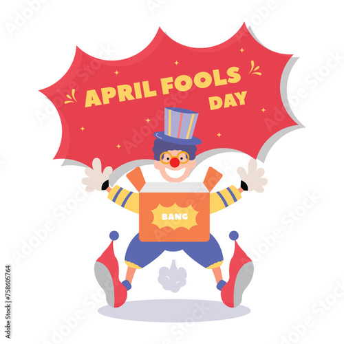 happy april fools day illustration clown concept surprise and comedy fun vector template poster background