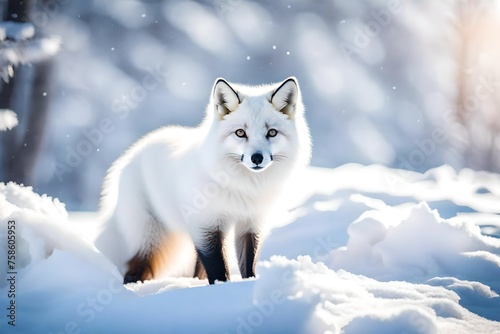  fox standing amidst a freshly fallen snow © Ateeq