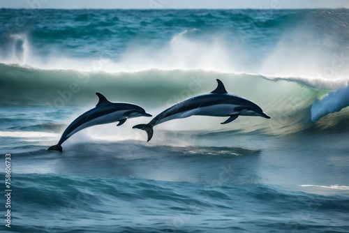 playful dolphins frolicking in the surf