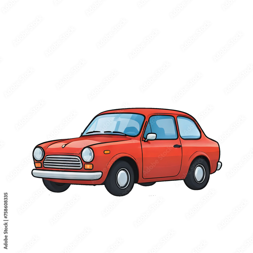Small Car Hand Drawn Cartoon Style Illustration