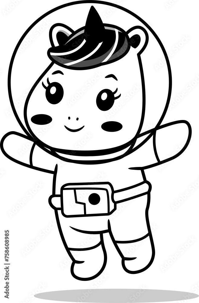 Cute Unicorn Astronaut Cartoon Vector Icon Illustration Animal Science Icon Isolated Flat Vector