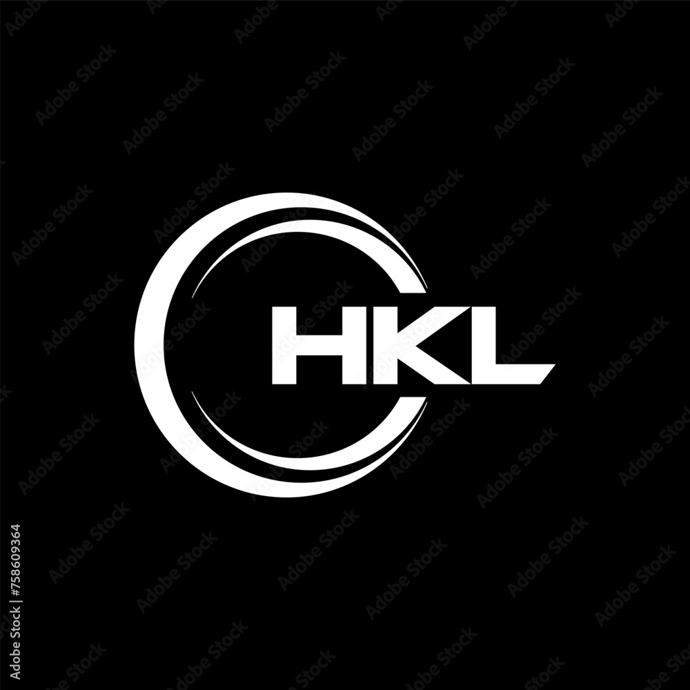 HKL letter logo design with black background in illustrator, cube logo