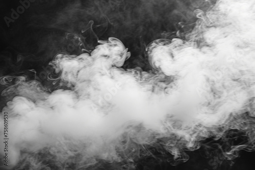 Abstract Smoke In Dark Background, Panoramic view of the abstract fog. White cloudiness, mist or smog moves on black background. Beautiful swirling gray smoke_