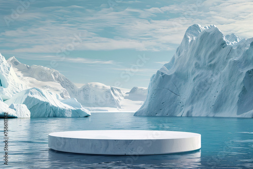 product podium stage presentaion with glacier background for advertisement © ciaoaleandro