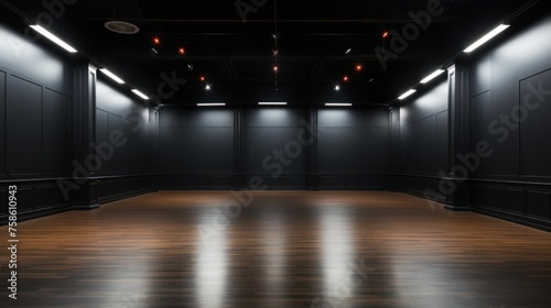 3d rendering of empty room with lights and spotlights on the wall © KRIS