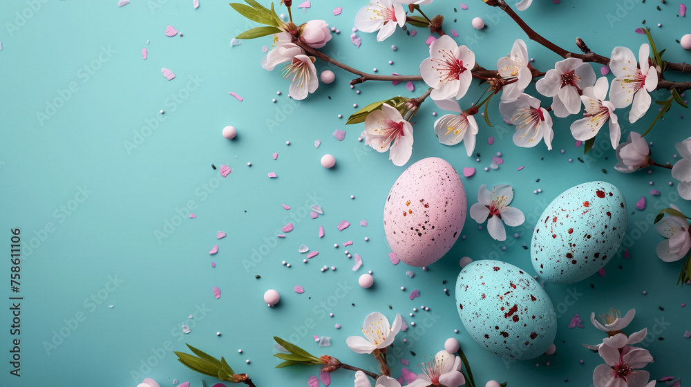 A group of eggs in various sizes are arranged neatly on a vibrant blue surface, casting soft shadows beneath them, Easter Background A group of eggs in various sizes are arranged neatly on a vibrant blue surface, casting soft shadows beneath them, Easter Background