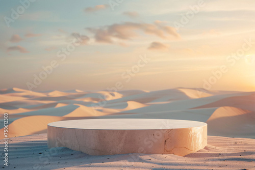 product podium presentation with desert sand dunes background for advertisement