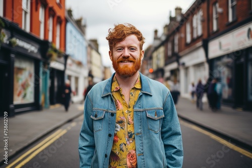 Portrait of a red haired hipster man in the city