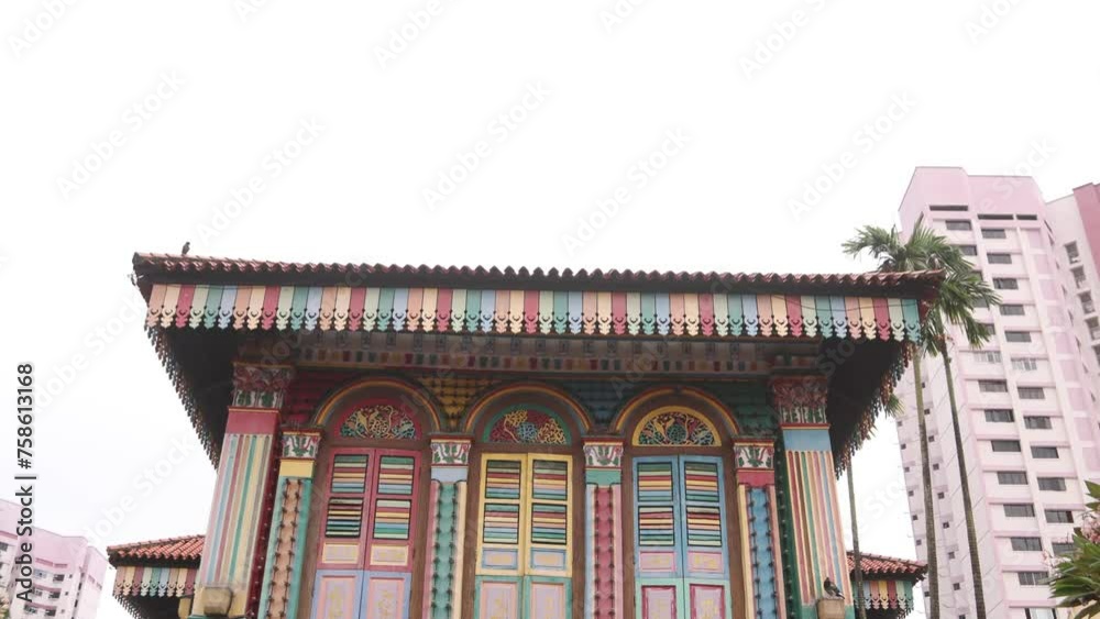 colorful window shutters and architecture on Tan Teng Niah old traditional Chinese trading house in the Little India neighborhood of downtown Singapore in Asia colorful window shutters and architecture on Tan Teng Niah old traditional Chinese trading house in the Little India neighborhood of downtown Singapore in Asia