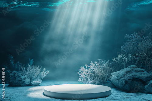 product podium display presentation with underwater background for advertisement