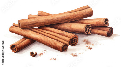 Stacked brown cinnamon spice sticks in rough style drawing isolated on white background