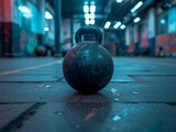 A kettlebell on the floor in a gym. Generative AI.