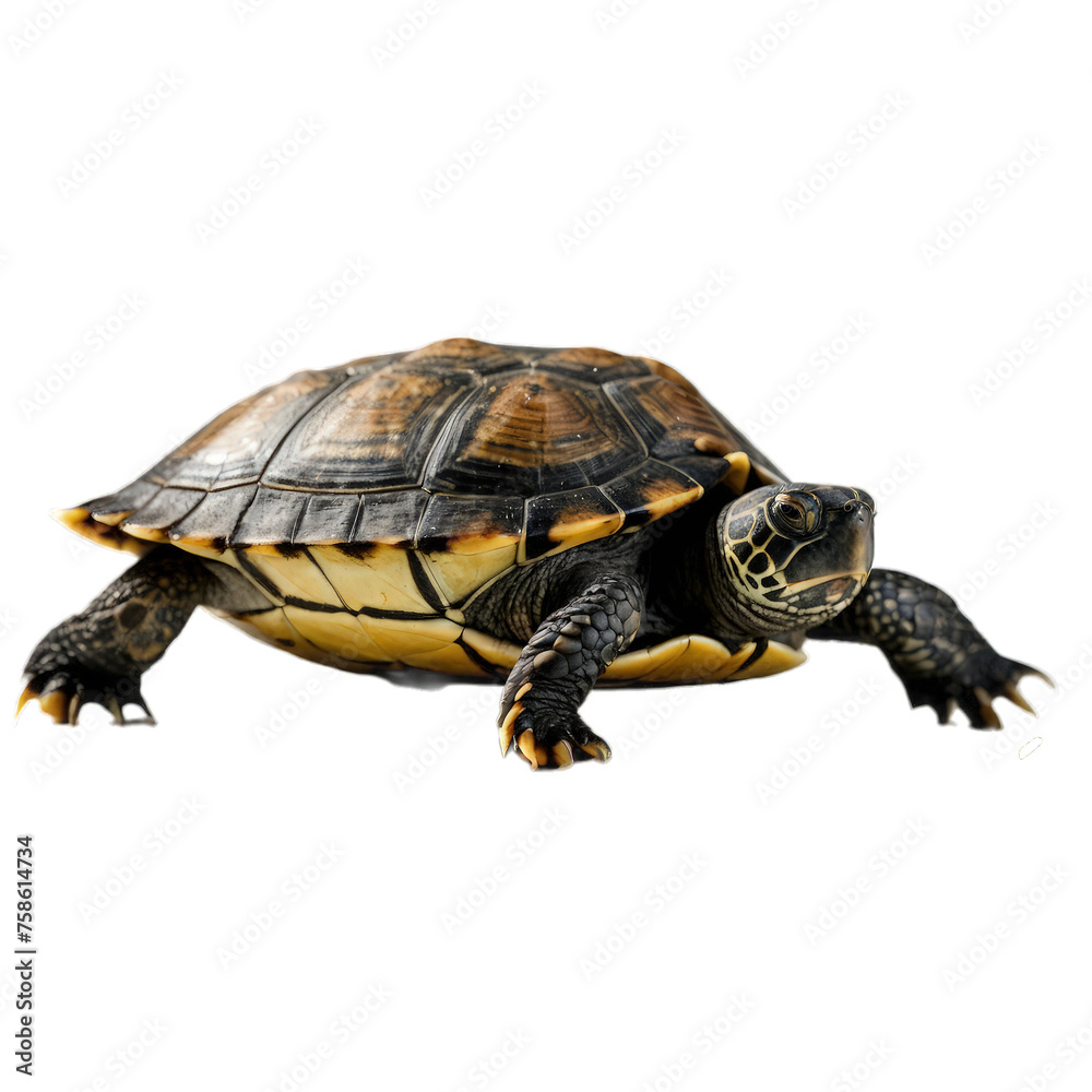 Fototapeta premium Turtle, Photo of a Turtle isolated on Plain White Background, Photo Studio Shoot of Turtle with a Transparent/PNG Background