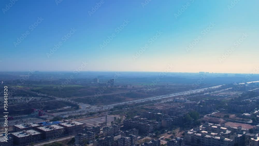 Aerial view of Islamabad, Kashmir highway with busy traffic roads and bridges Aerial view of Islamabad, Kashmir highway with busy traffic roads and bridges