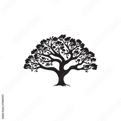 Fototapeta Naklejka Na Ścianę i Meble -  Tree icon. Black silhouette of tree on white background. Vector illustration