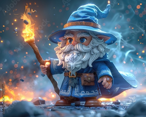 A 3D-rendered cartoonish wizard holds aloft a glowing staff photo