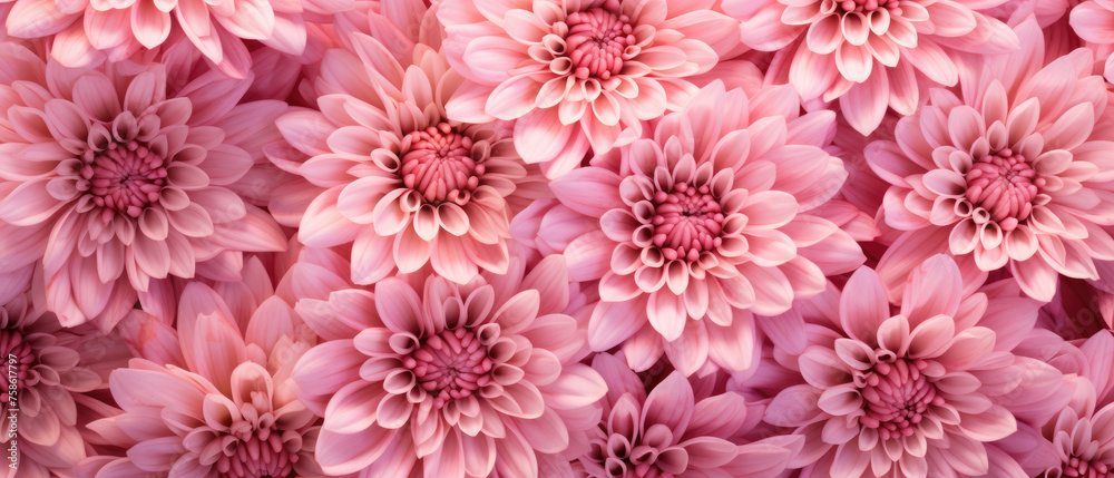 Top view background of bunch of blooming pink Chrysanthemum flowers floral petals plant created with Generative AI Technology