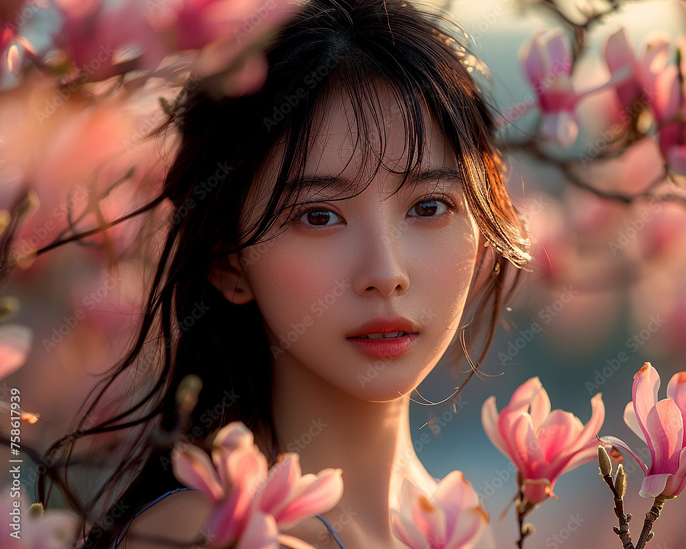 A young pretty Asian girl poses for a portrait A young pretty Asian girl poses for a portrait
