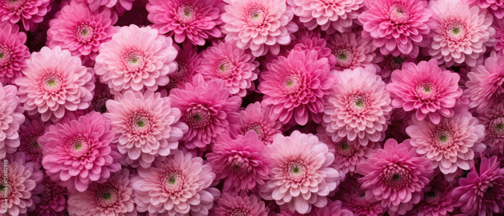 Top view background of bunch of blooming pink Chrysanthemum flowers floral petals plant created with Generative AI Technology