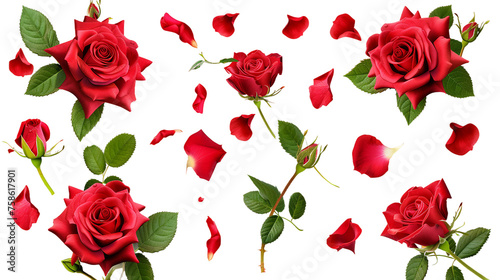 Exquisite Collection of Isolated Roses on Transparent Background - Captivating Floral Beauty for Your Designs, Ideal for Romantic Themes, Valentine's Day, and Botanical Concepts © Pasinee