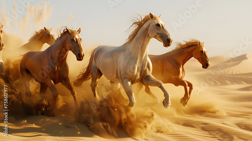 Horse herd run in desert sand © santima