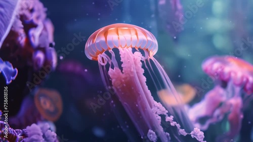 jellyfish in deep water. 4k video animation photo