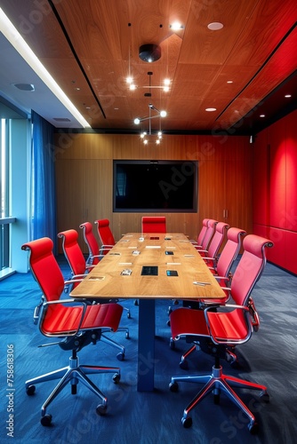 Corporate Business photography of a Stylish Conference Room with State-of-the-Art Audiovisual Equipment, Generative AI