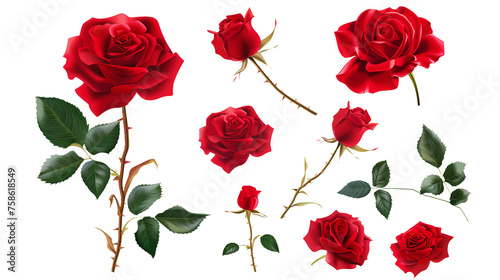Exquisite Collection of Isolated Roses on Transparent Background - Captivating Floral Beauty for Your Designs, Ideal for Romantic Themes, Valentine's Day, and Botanical Concepts © Pasinee