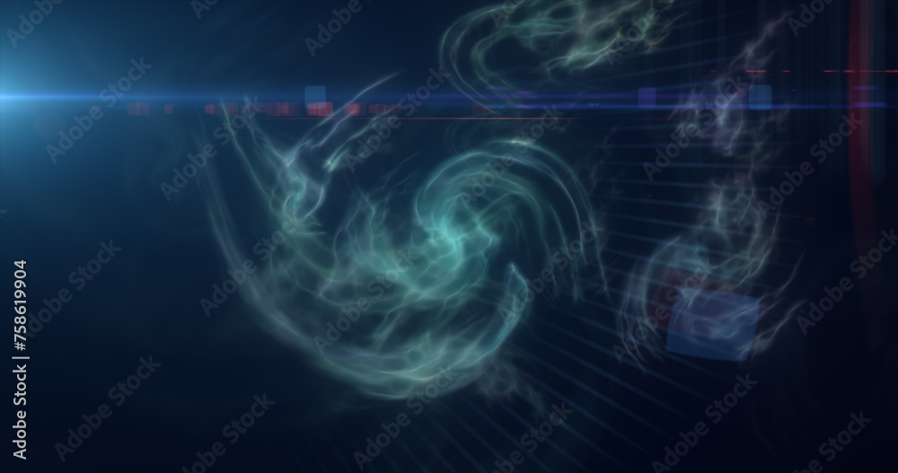 Green energy cosmic dust and wave lines futuristic magical glowing bright. Abstract background
