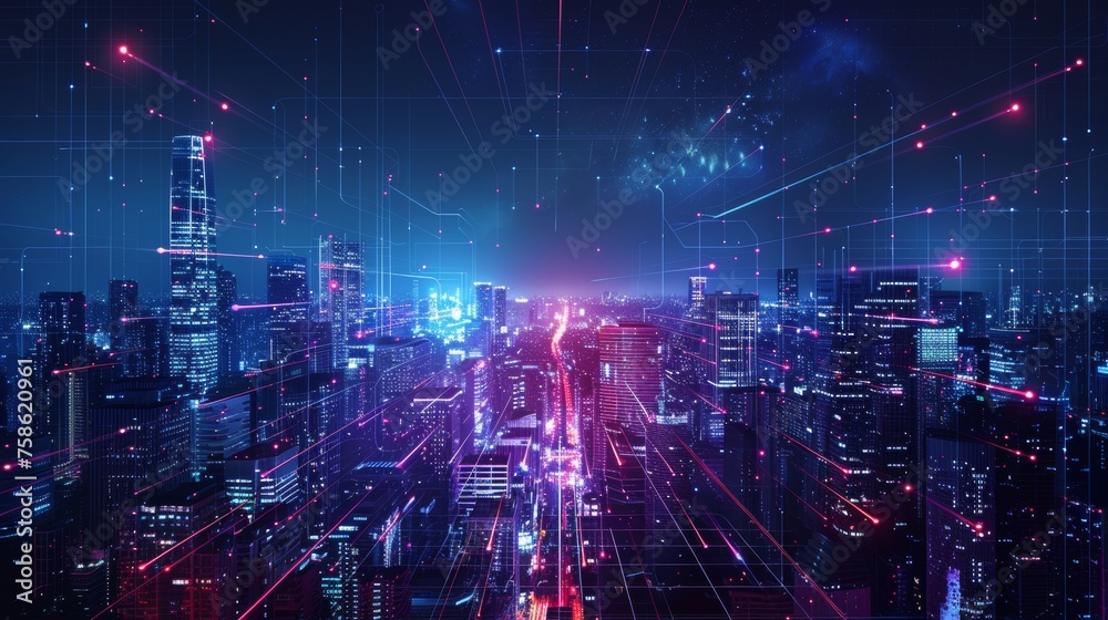 cityscape with space and neon light effect. Modern hi-tech, science, futuristic technology concept. Abstract digital high tech city design for banner background cityscape with space and neon light effect. Modern hi-tech, science, futuristic technology concept. Abstract digital high tech city design for banner background