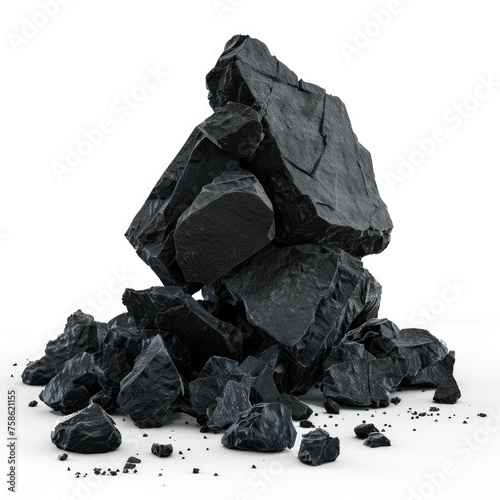 Big boulder black rocks on the ground, isolated on Transparent background. PNG, cutout