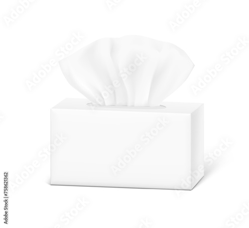 Realistic tissue set with box. Vector illustration isolated on white background. Can be use for template your design, presentation, promo, ad. EPS10.