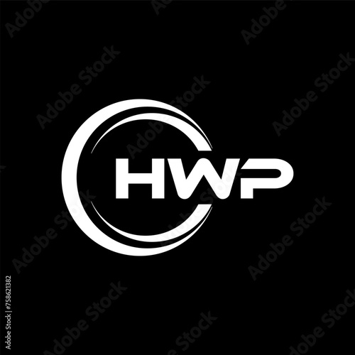 HWP letter logo design with black background in illustrator, cube logo, vector logo, modern alphabet font overlap style. calligraphy designs for logo, Poster, Invitation, etc.