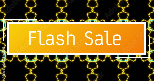 Image of flash sale text over shapes on black background