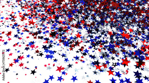 Multitude of red white and blue stars scattered abundantly across a surface creating a vibrant and celebratory patriotic theme