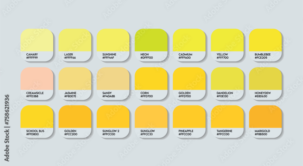 Yellow Color Palette, Yellow Color Guide with color Names. Catalog ...