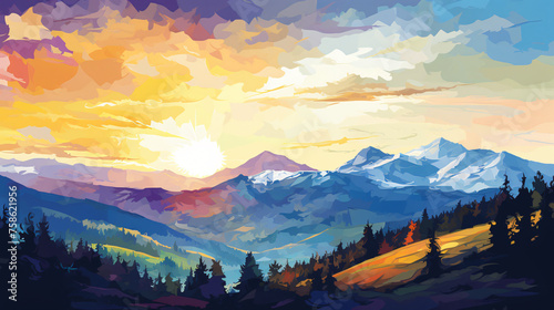 A Captivating Mountain View Illustration in Modern  © Natia